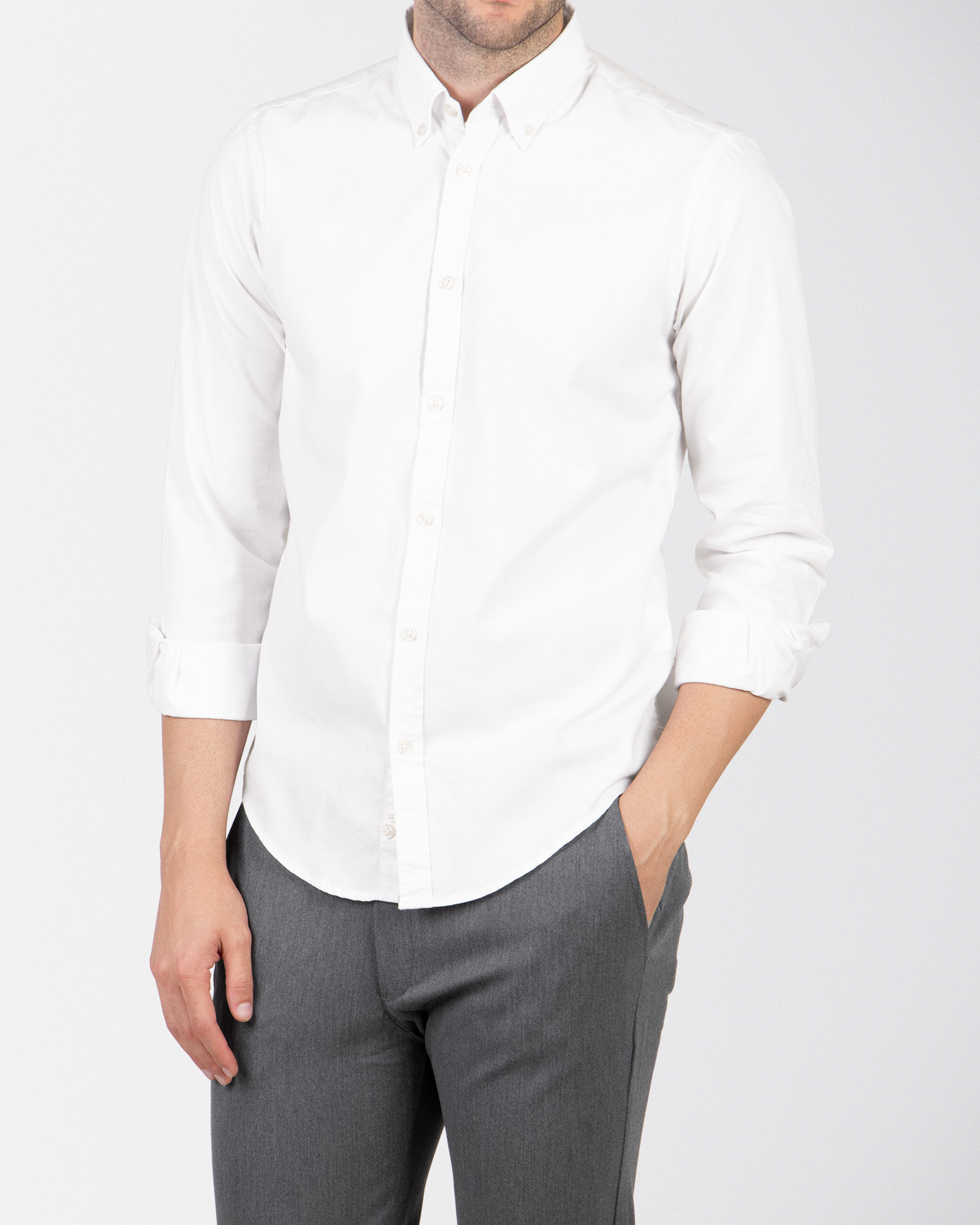 خرید اینترنتی پیراهن آستین بلند ساده مردانه سفید 18221119
