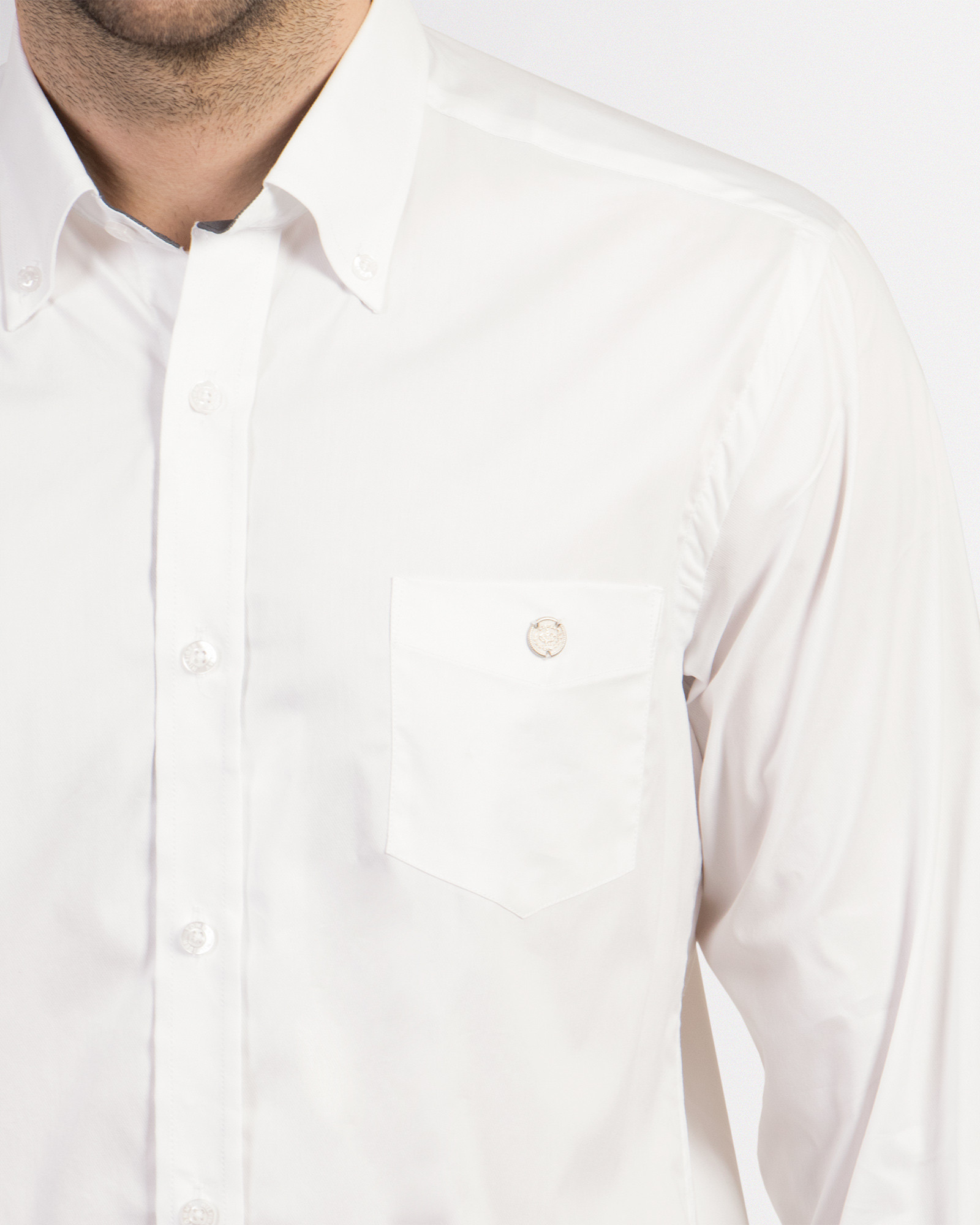 پیراهن آستین بلند سفید جیب دار ساده رسمی 18321158