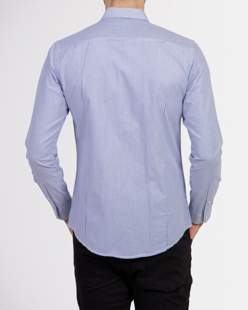 خرید پیراهن مردانه آستین بلند راه راه آبی 18320198