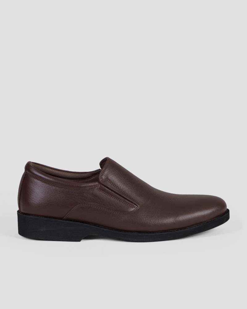 کفش رسمی بدون بند چرم طبیعی مردانه قهوه ای تیره 18343134