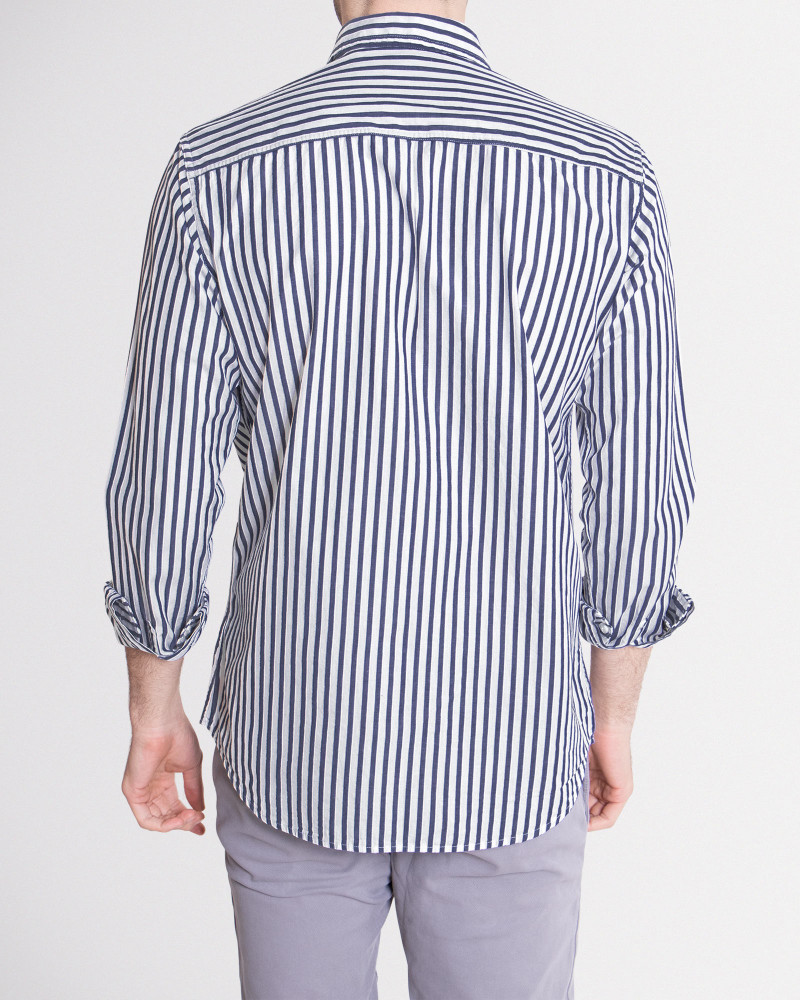 خرید پیراهن آستین بلند مردانه راه راه سرمه ای روشن 18420215