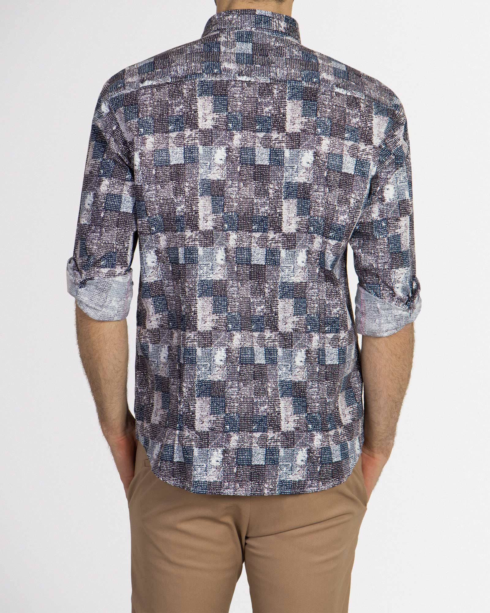 خرید پیراهن مردانه طرحدار آستین بلند خاکستری18420327