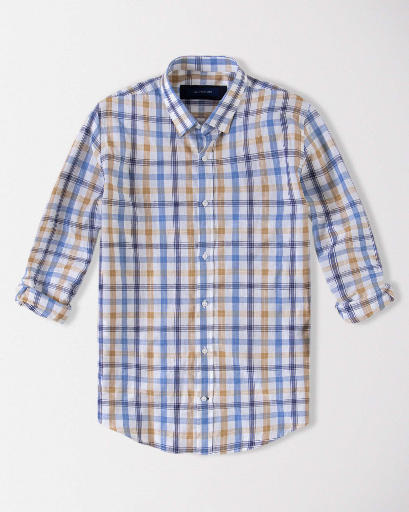 پیراهن آستین بلند طرحدار مردانه آبی 18420335
