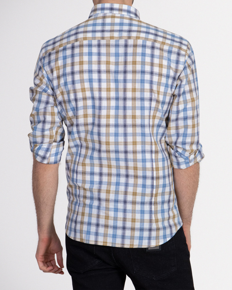 خرید پیراهن آستین بلند طرحدار مردانه آبی 18420335