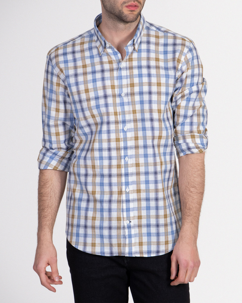 خرید اینترنتی پیراهن آستین بلند طرحدار مردانه آبی 18420335