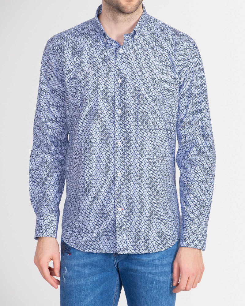 خرید اینترنتی پیراهن آستین بلند طرحدار مردانه آبی 18420329