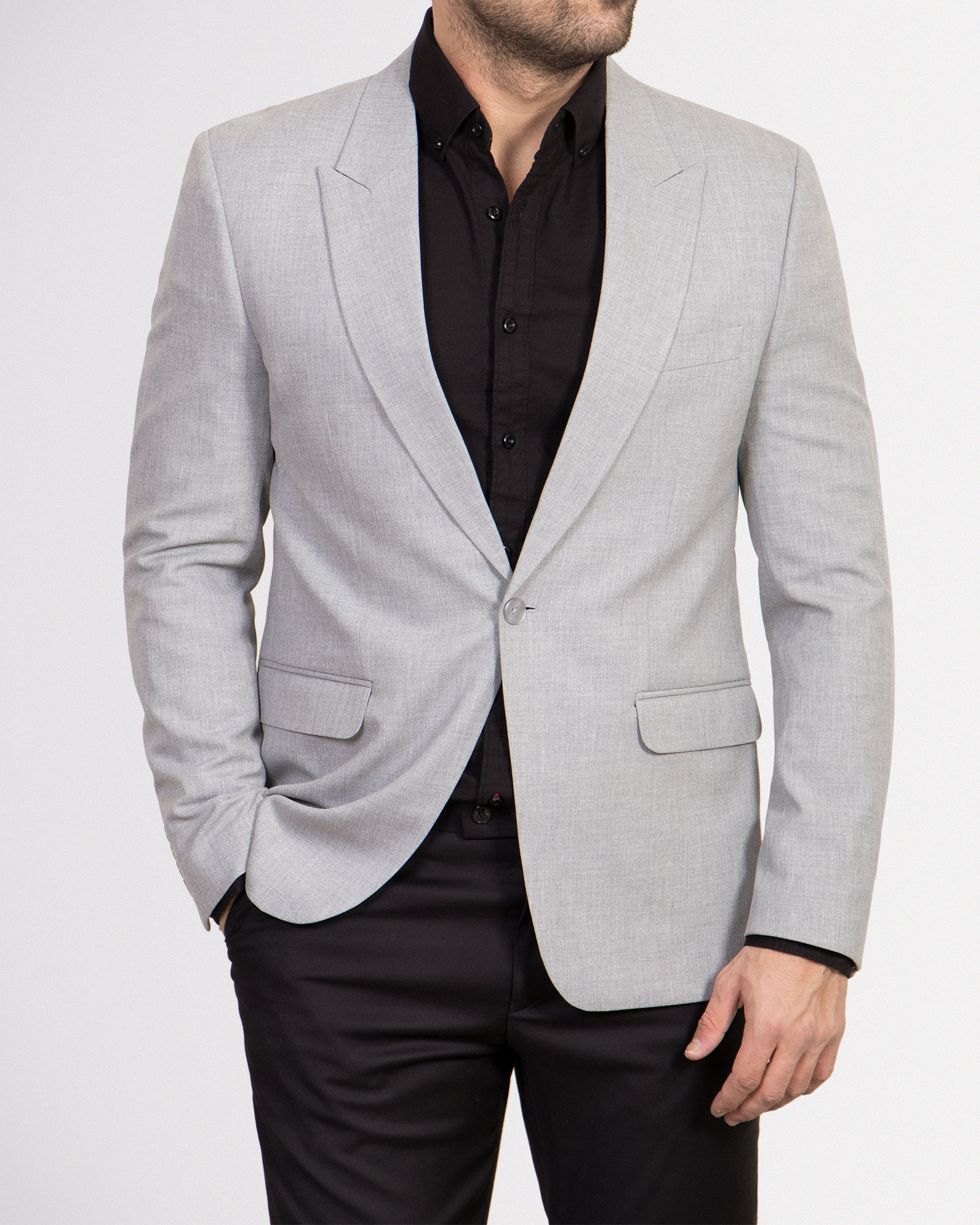 خرید اینترنتی کت تک مردانه رسمی تک دکمه خاکستری 18446162