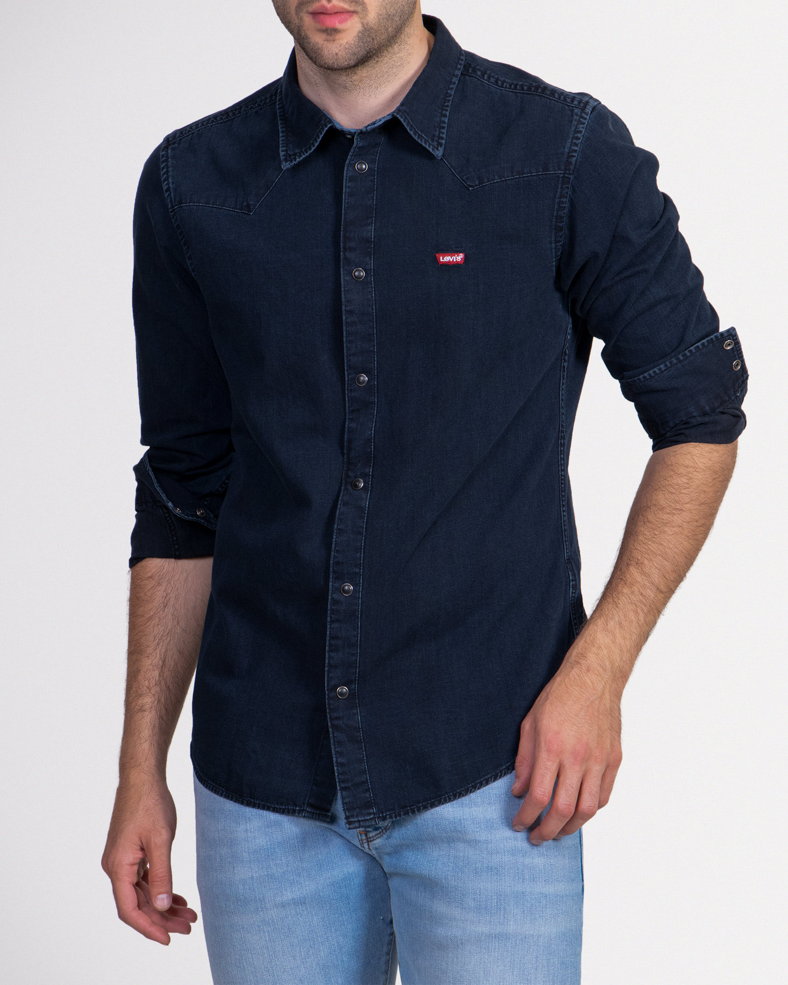 خرید اینترنتی پیراهن جین آستین بلند مردانه سرمه ای تیره 19174111
