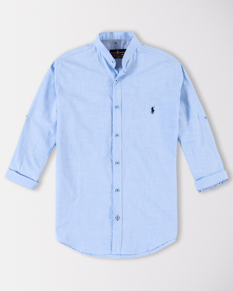 پیراهن آستین بلند مردانه لینن آبی روشن 19121172