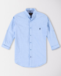 پیراهن آستین بلند مردانه لینن آبی روشن 19121172