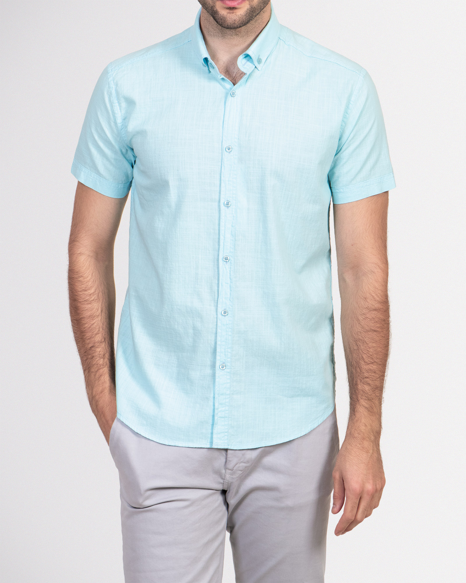 خرید اینترنتی پیراهن ساده مردانه آبی روشن 19222110