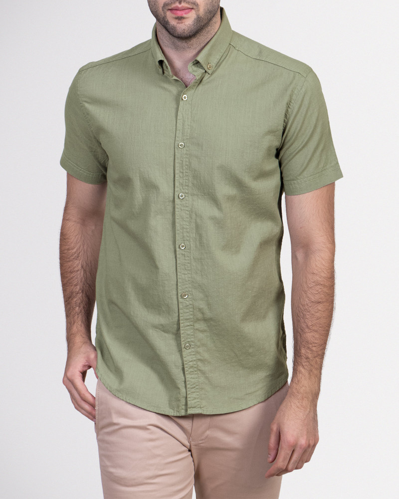 خرید اینترنتی پیراهن آستین کوتاه مردانه لینن سبز 19222110