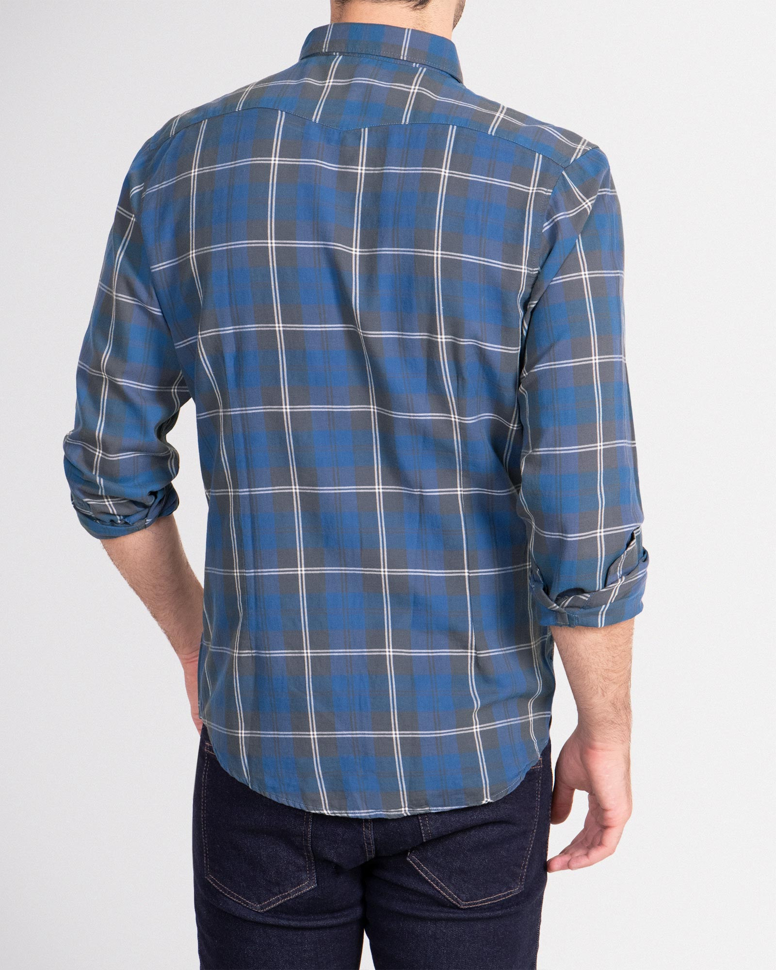 خرید اینترنتی پیراهن آستین بلند  مردانه آبی 19220406