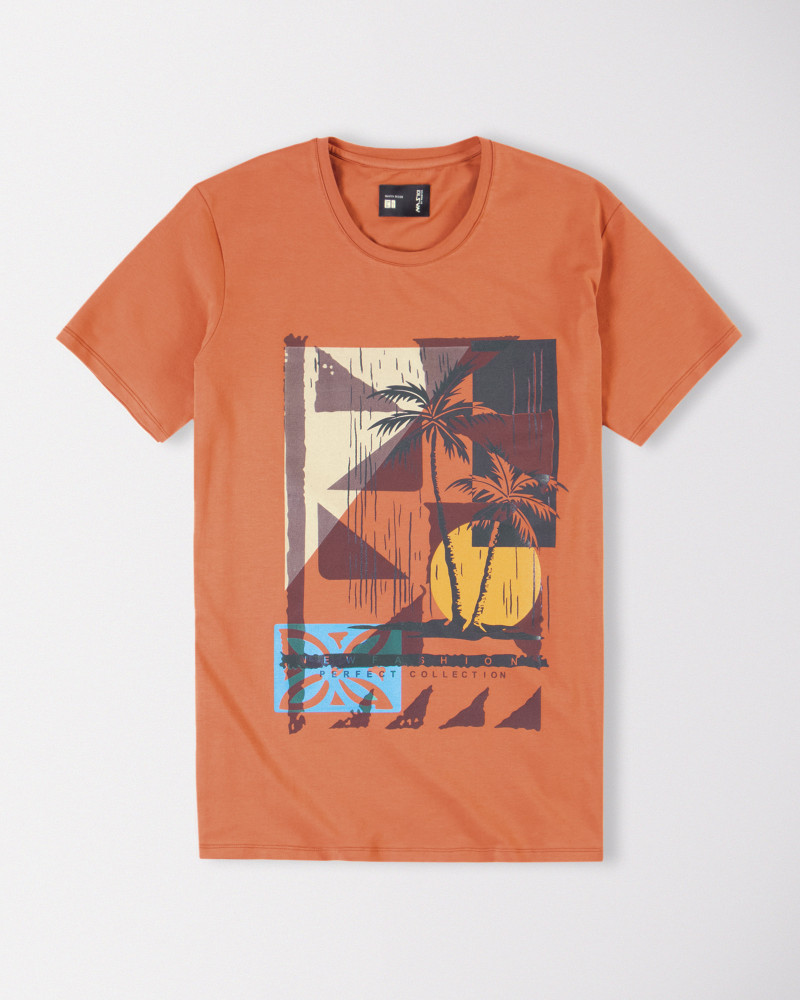 تیشرت  نارنجی مردانه چاپ دار 19229308