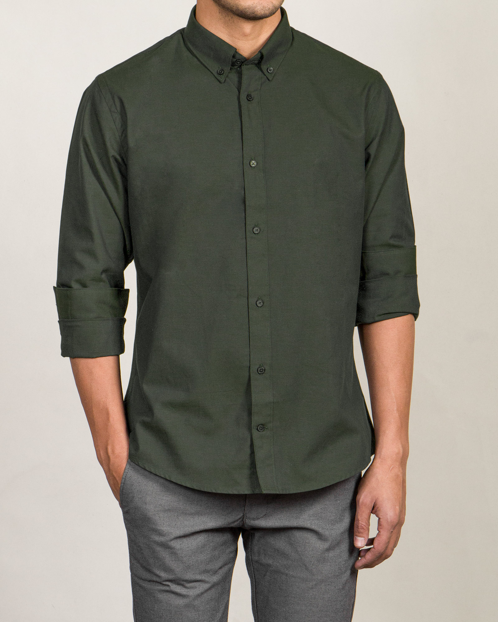 خرید اینترنتی پیراهن آستین بلند ساده مردانه خاکستری 19421182