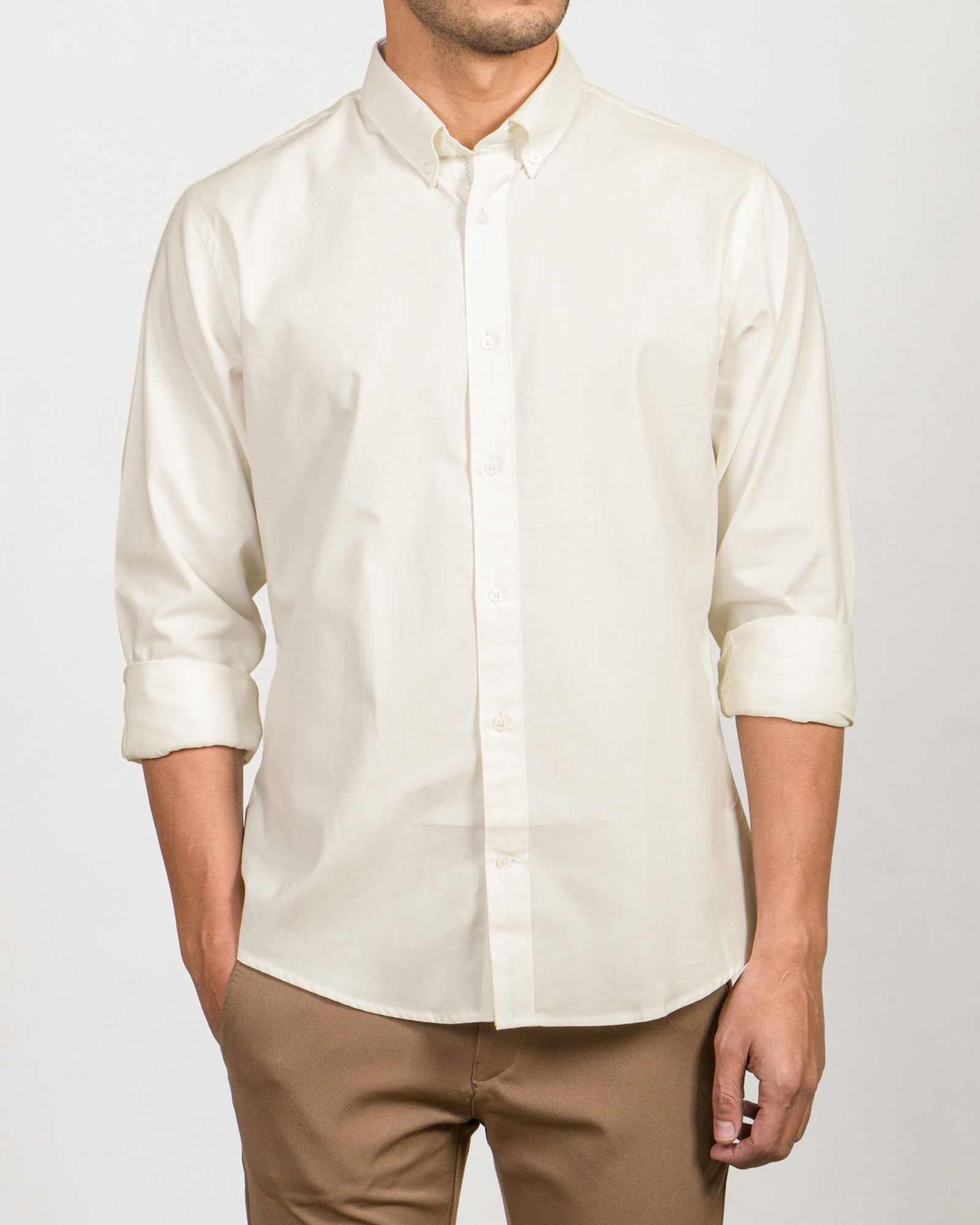 خرید پیراهن آستین بلند مردانه ساده شیری 19421182