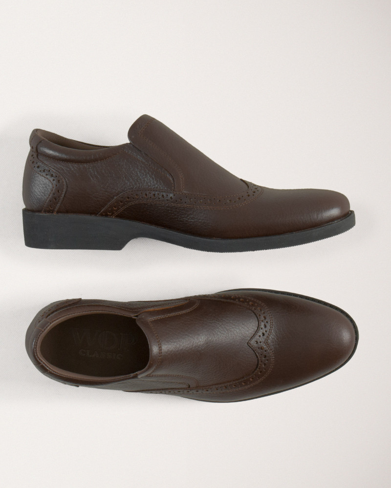خرید کفش رسمی مردانه بدون بند چرم قهوه ای تیره 18443136