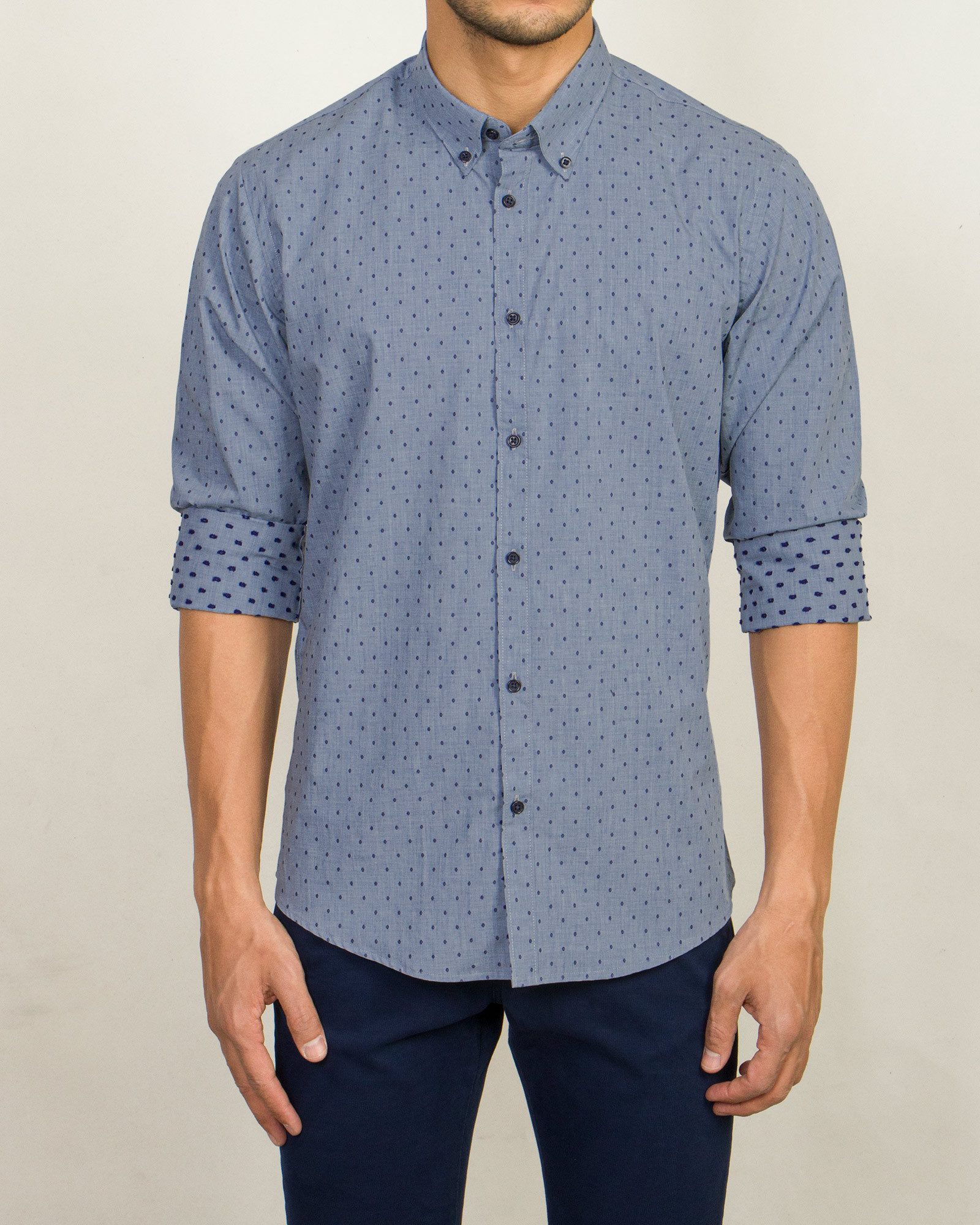 خرید اینترنتی پیراهن آستین بلند مردانه طرحدار آبی 19420479
