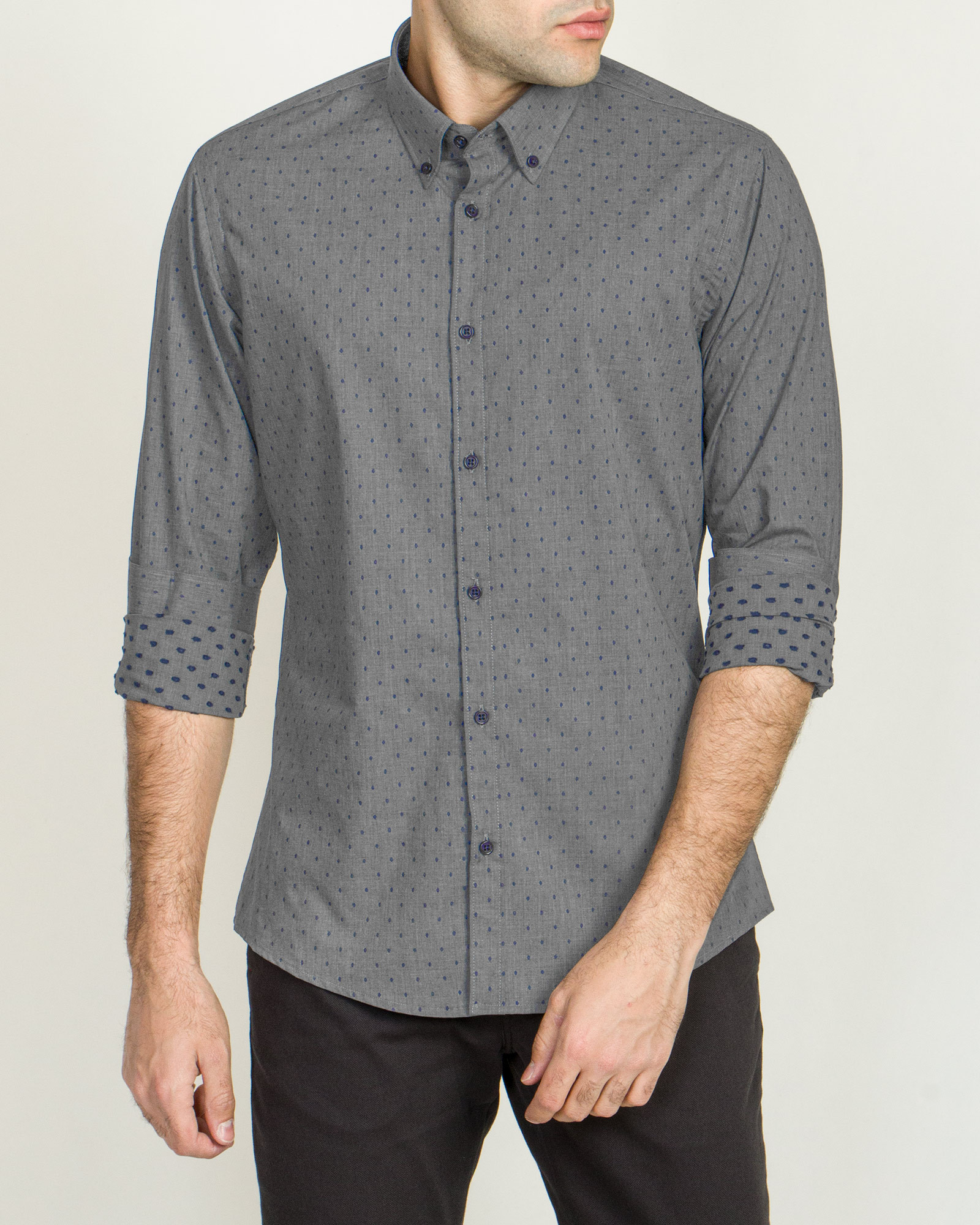 خرید اینترنتی پیراهن آستین بلند مردانه خاکستری 19420479
