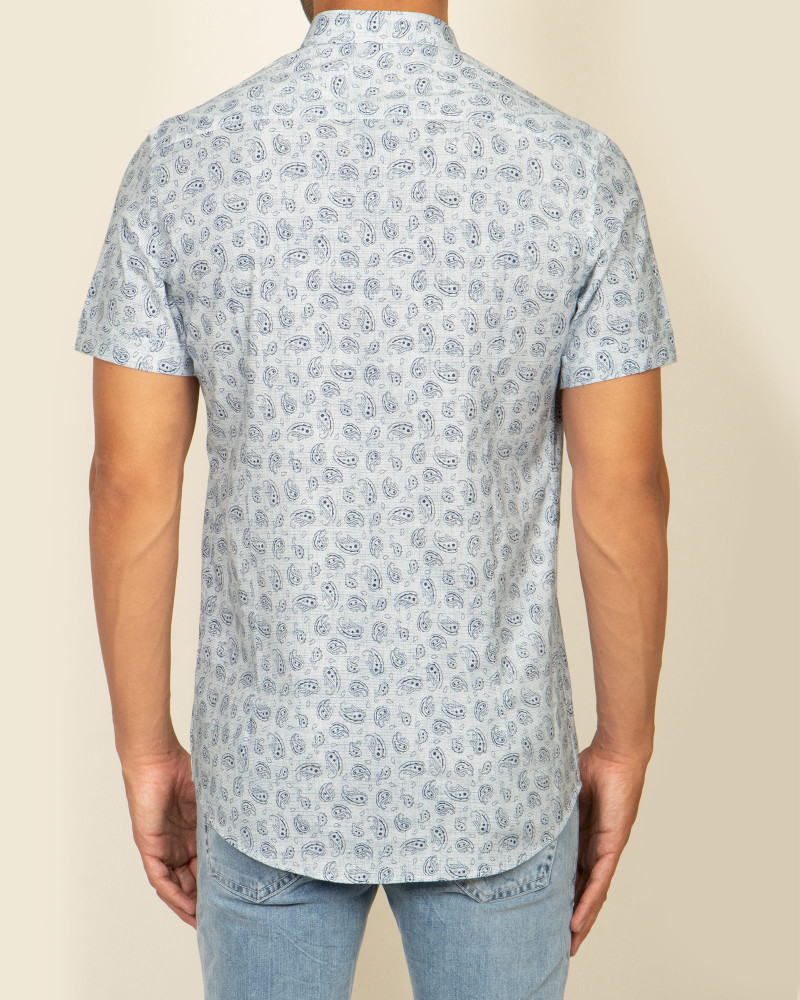 خرید اینترنتی پیراهن مردانه آستین بلند طرح دار روزمره نخی یقه معمولی ابی روشن  20223229