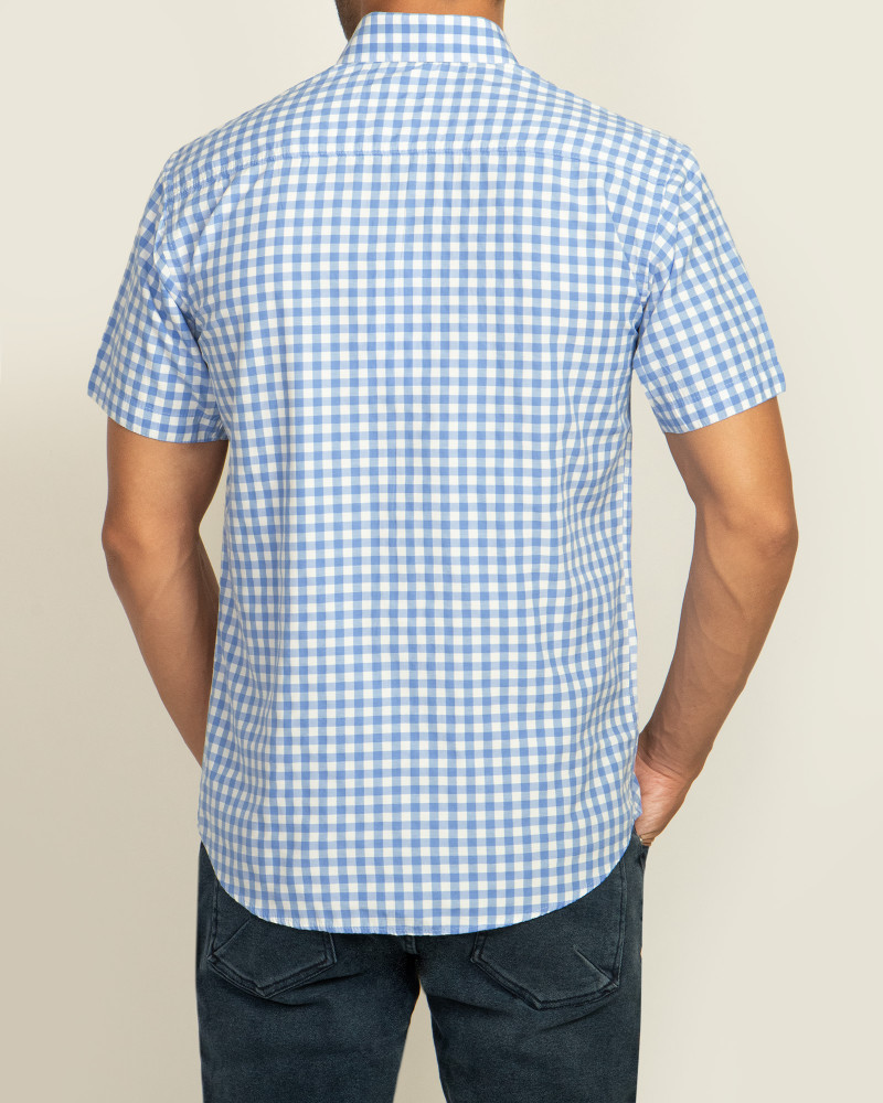 خرید اینترنتی پیراهن مردانه آستین کوتاه  طرح دار روزمره نخی یقه معمولی آبی روشن 20223232