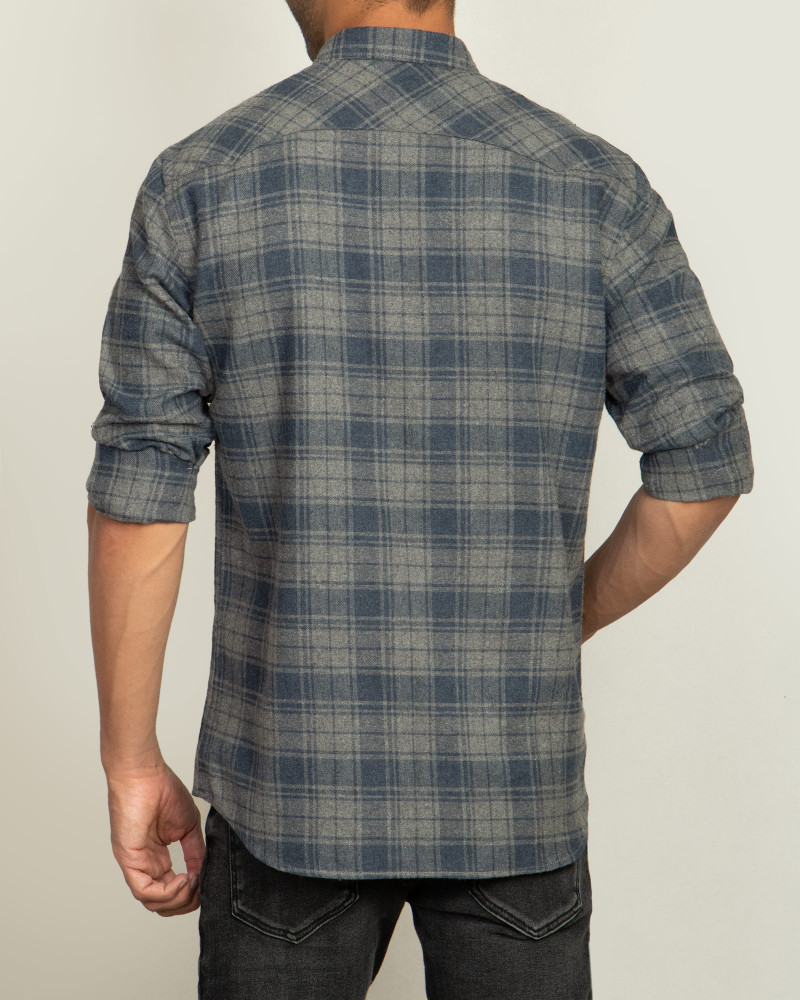 خرید اینترنتی پیراهن مردانه آستین بلند چهارخانه خاکستری 20252147