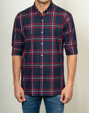 خرید اینترنتی پیراهن مردانه آستین بلند چهارخانه سرمه ای  20397117