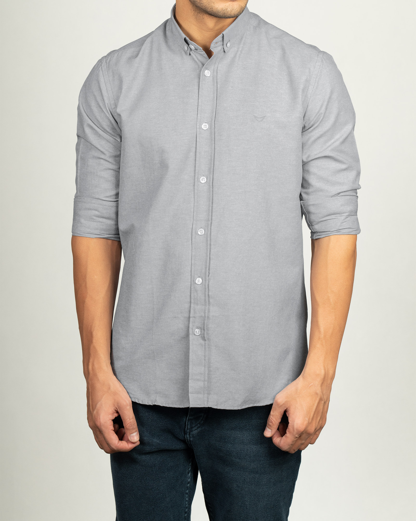 خرید اینترنتی پیراهن آستین بلند ساده مردانه خاکستری 20321215