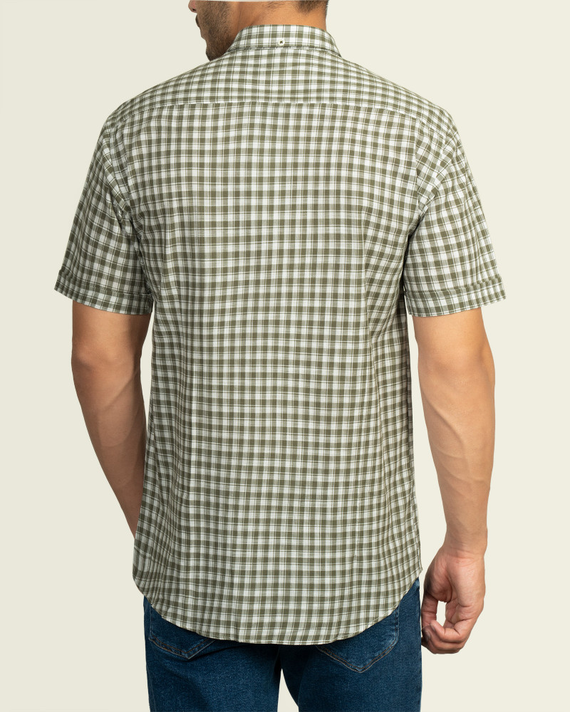 پیراهن مردانه آستین کوتاه طرح دار روزمره نخی سبز 20423246