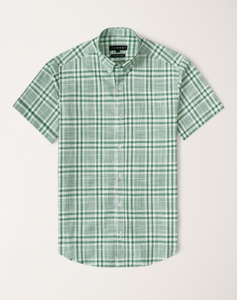 پیراهن مردانه آستین کوتاه طرح دار روزمره نخی سبز 20423249