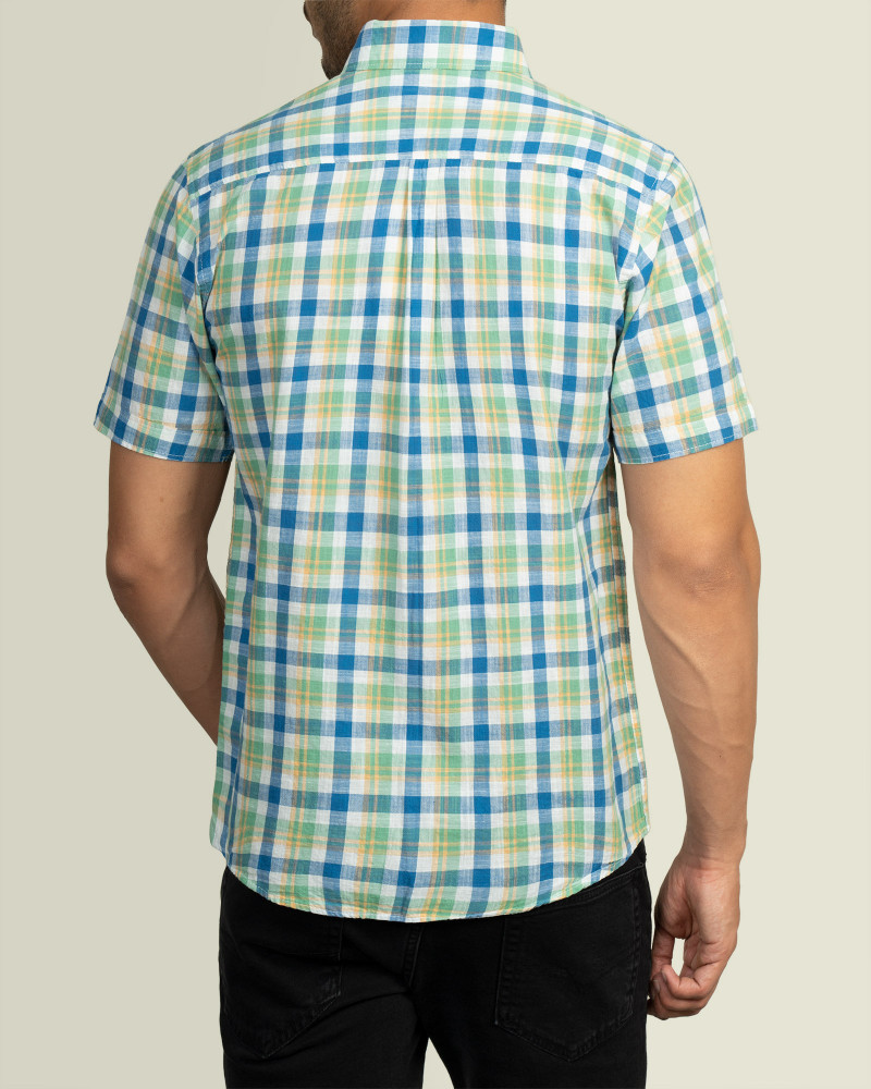 پیراهن مردانه آستین کوتاه طرح دار روزمره نخی سبز 20423251