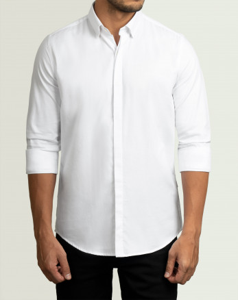 پیراهن مردانه آستین بلند روزمره ساده سفید  21221238