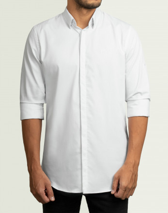 پیراهن مردانه آستین بلند روزمره ساده سفید 21221237