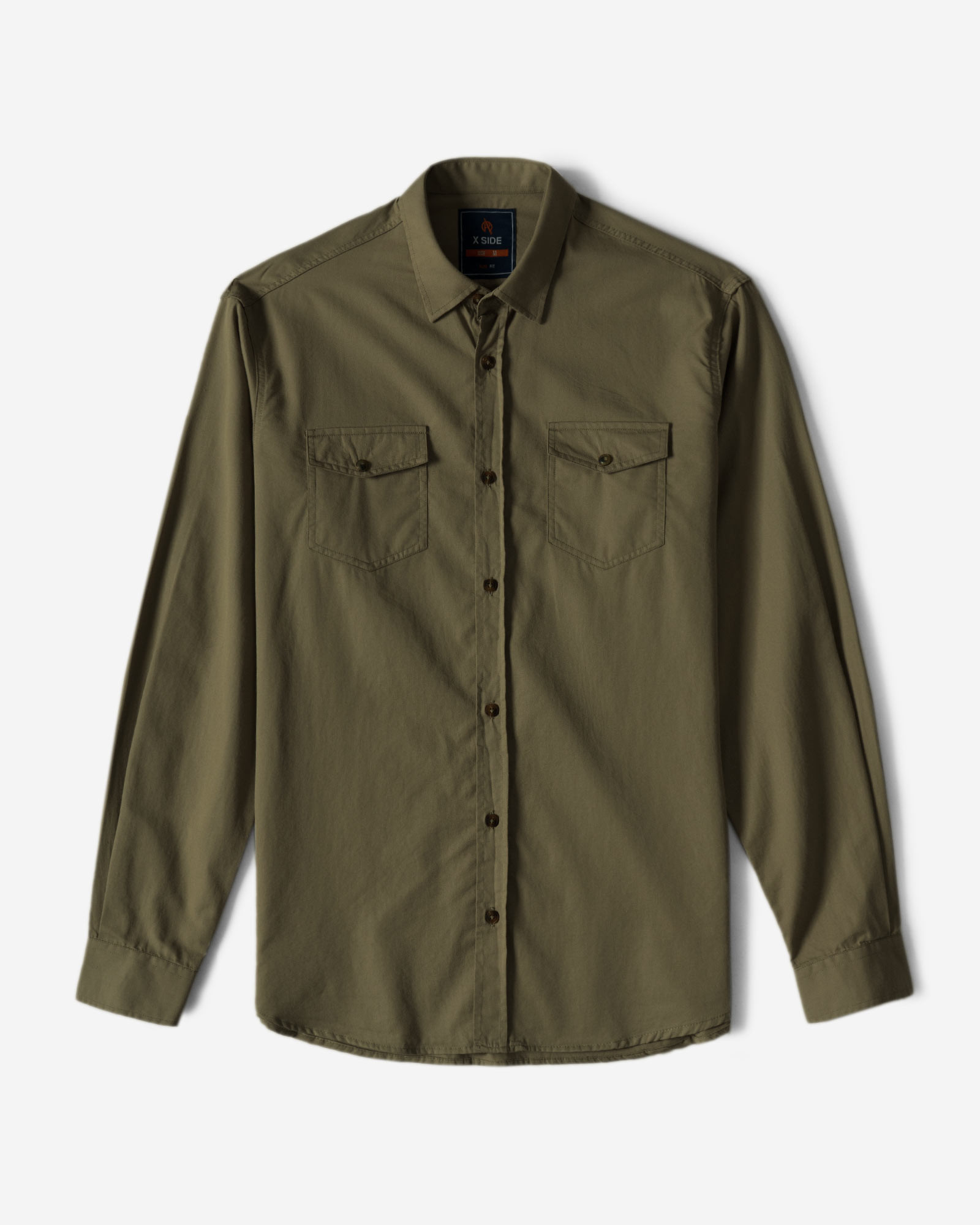 پیراهن کتان دو جیب آستین بلند سبز 21421258