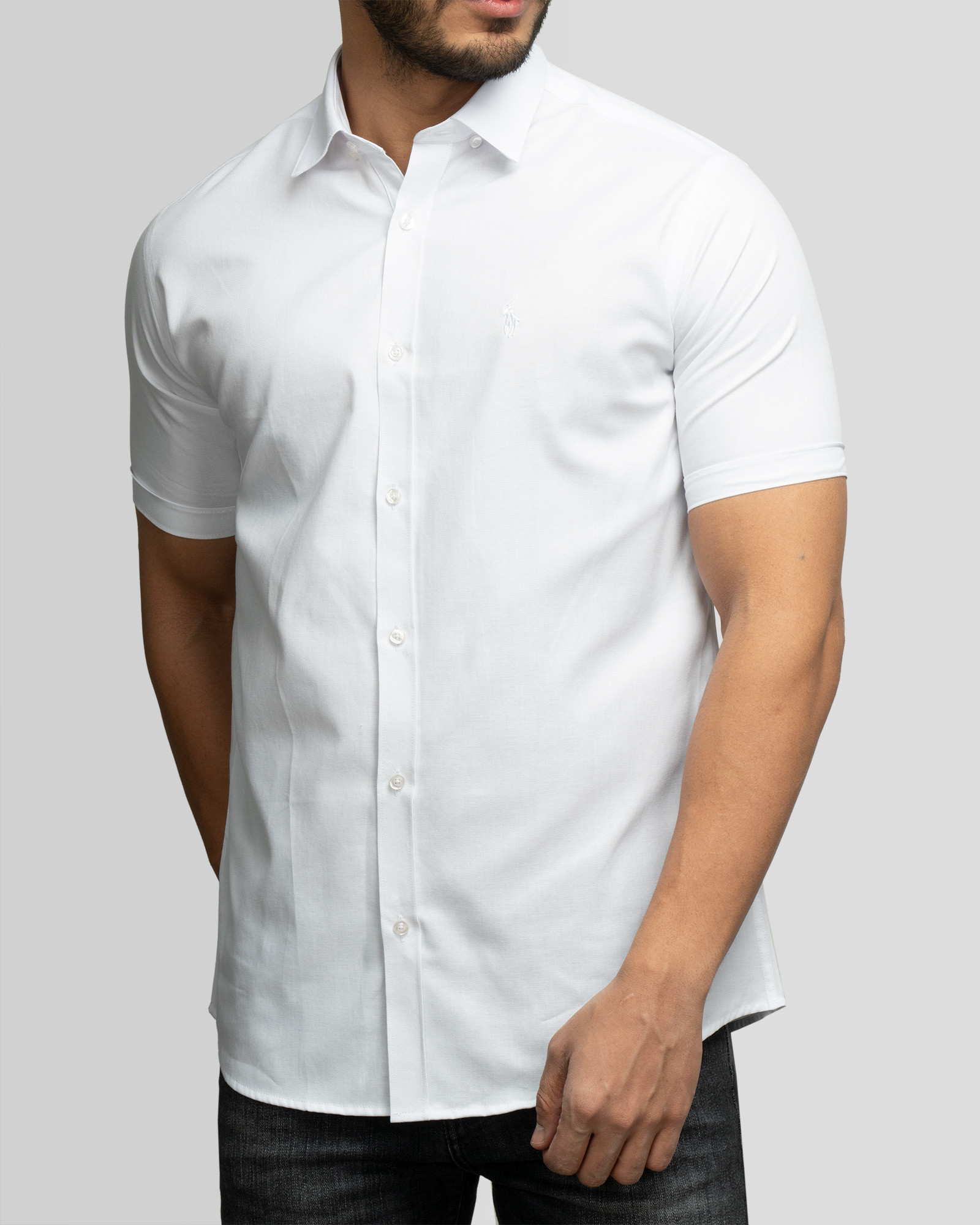 پیراهن مردانه آستین کوتاه روزمره ساده سفید 21422239