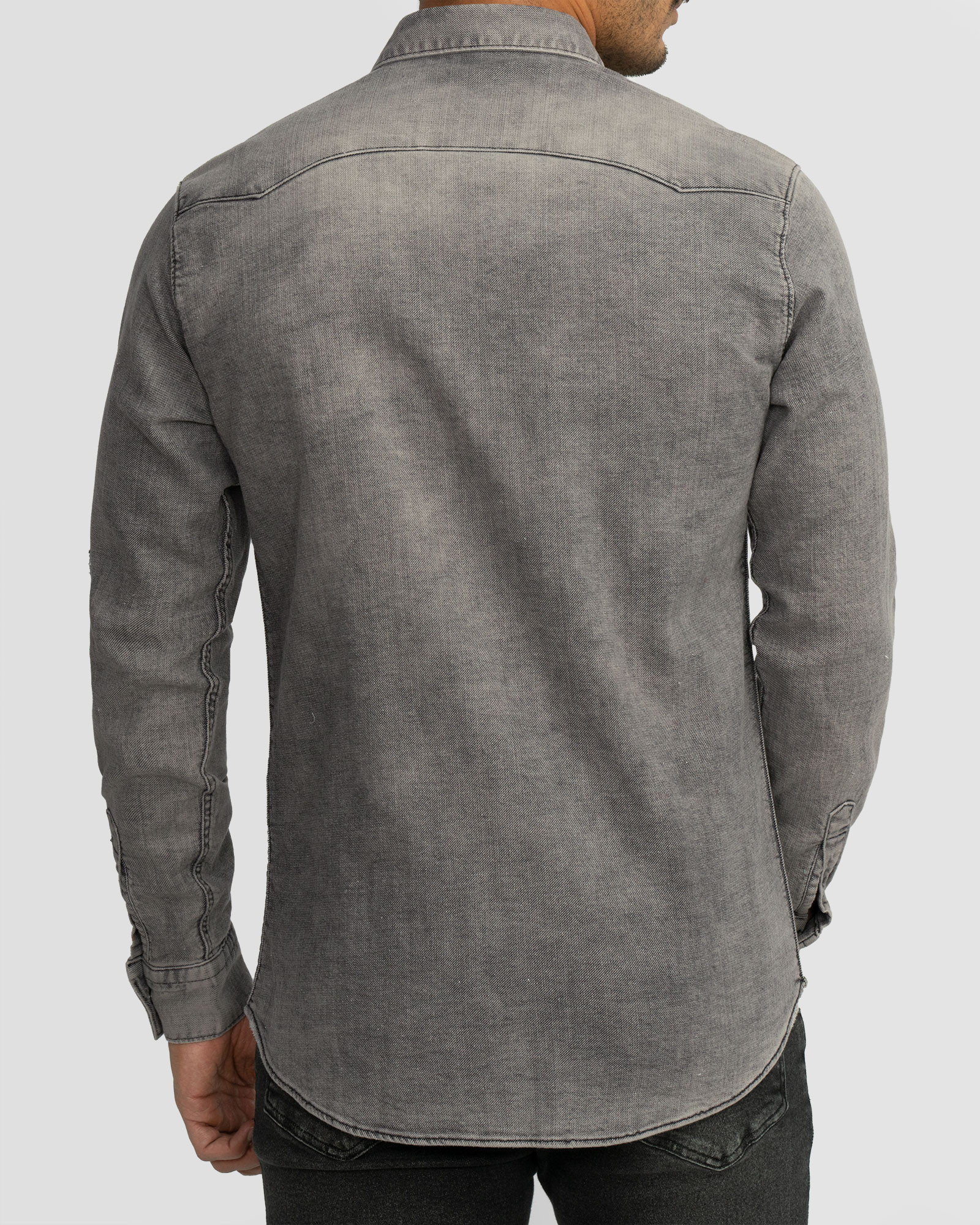 پیراهن مردانه آستین بلند جین ساده خاکستری روشن 22474150