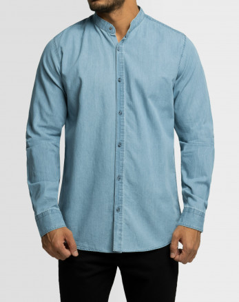 پیراهن مردانه آستین بلند جین ساده آبی روشن 22474161