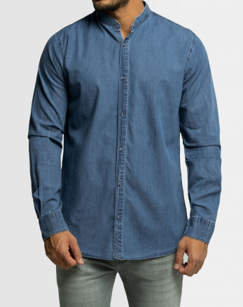 پیراهن مردانه آستین بلند جین ساده آبی 22474161