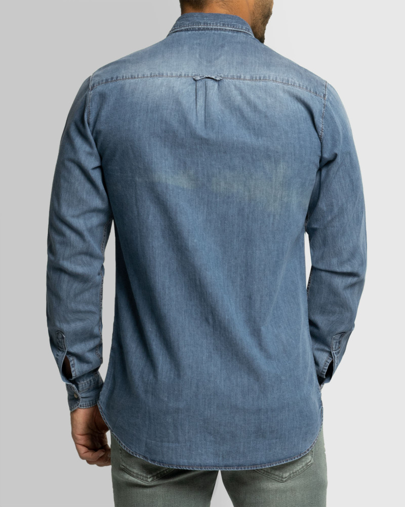 پیراهن مردانه آستین بلند جین ساده آبی روشن 21474144