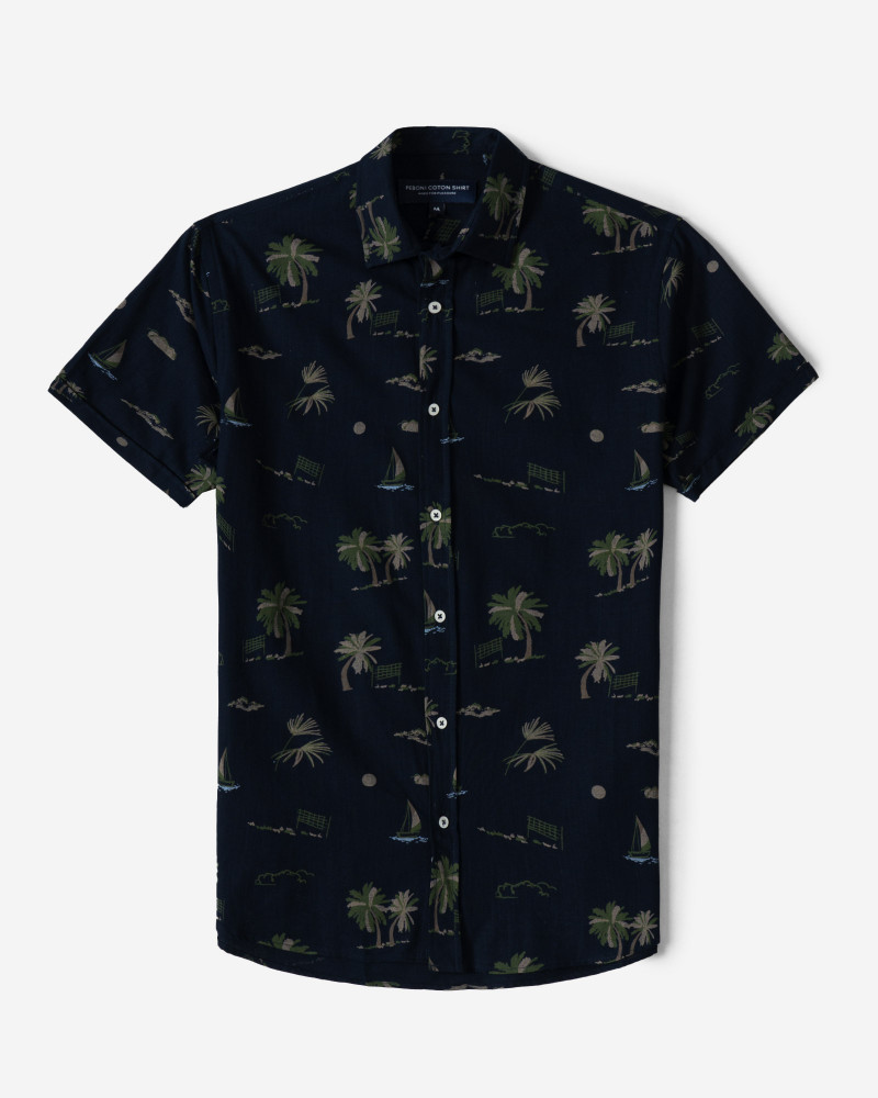 پیراهن آستین کوتاه طرحدار سرمه ای 22123290