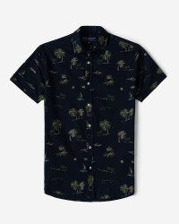 پیراهن آستین کوتاه طرحدار سرمه ای 22123290