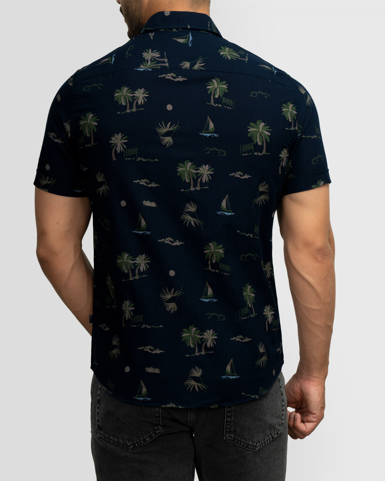 پیراهن آستین کوتاه طرحدار سرمه ای 22123290