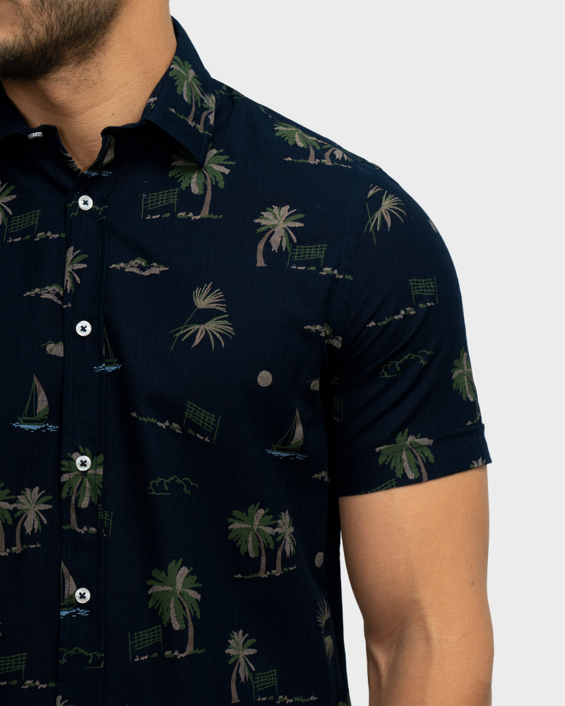 پیراهن آستین کوتاه طرحدار سرمه ای 22123290