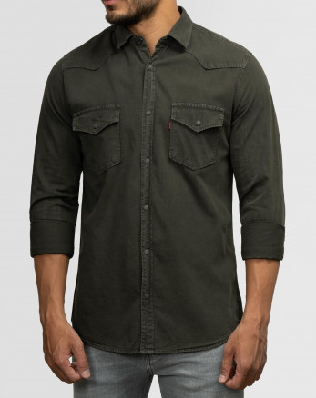 پیراهن مردانه آستین بلند جین ساده سبز 21474147