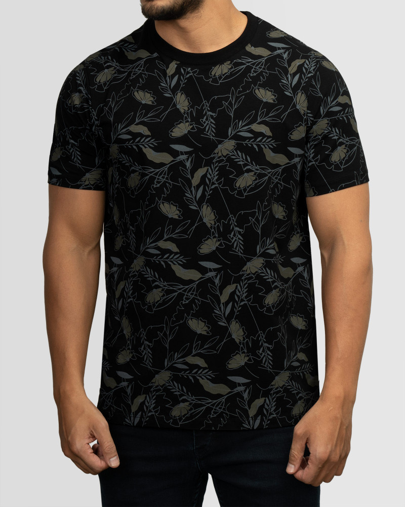 تیشرت مردانه طرحدار آستین کوتاه یقه گرد مشکی 22196372