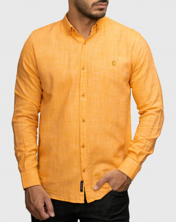پیراهن مردانه آستین بلند روزمره ساده زرد 22121263