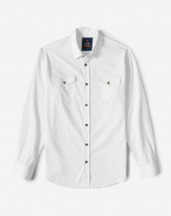 پیراهن کتان دو جیب آستین بلند سفید 21421258