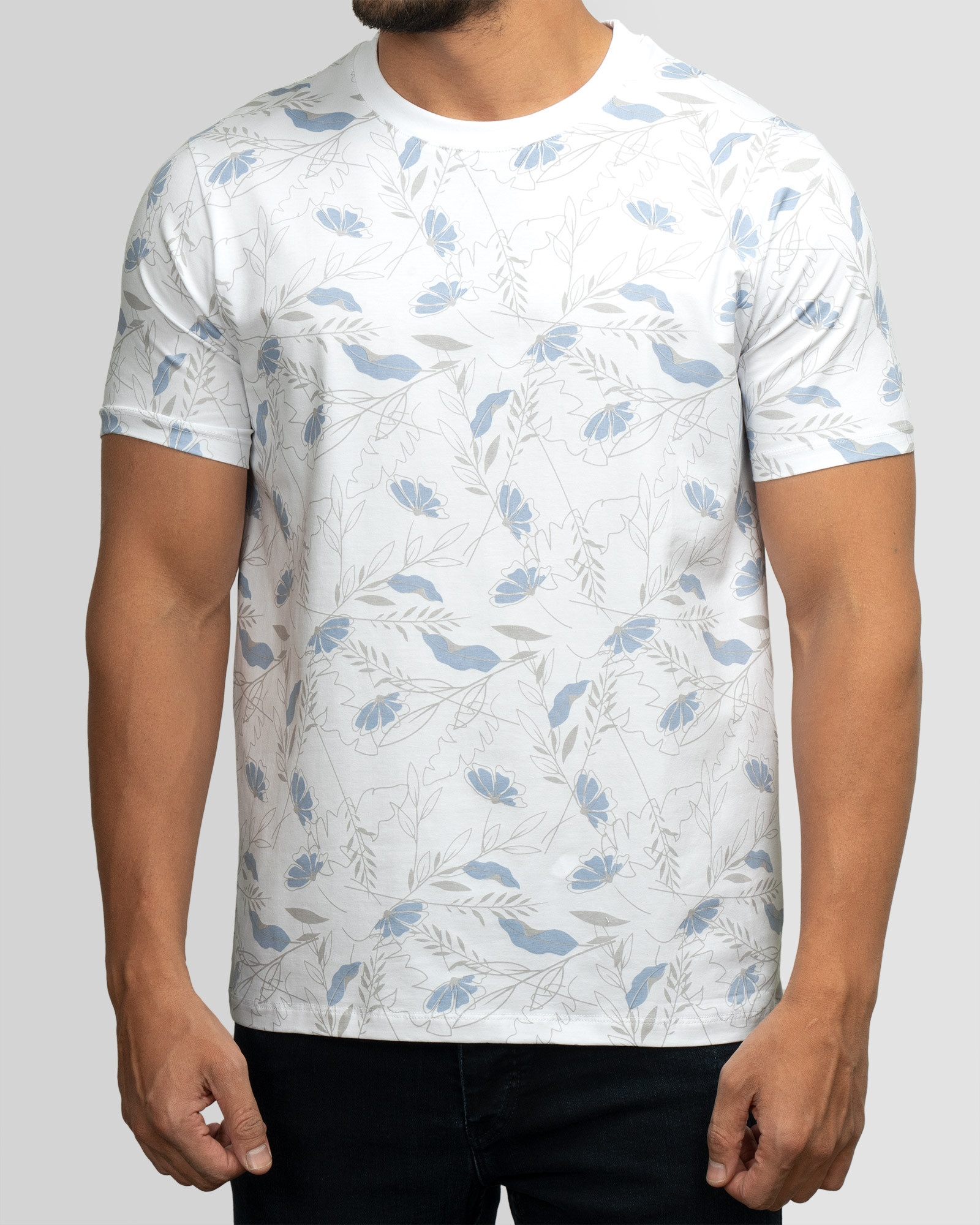 تیشرت مردانه طرحدار آستین کوتاه یقه گردسفید  22196372