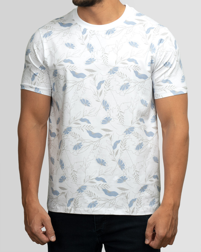 تیشرت مردانه طرحدار آستین کوتاه یقه گردسفید  22196372