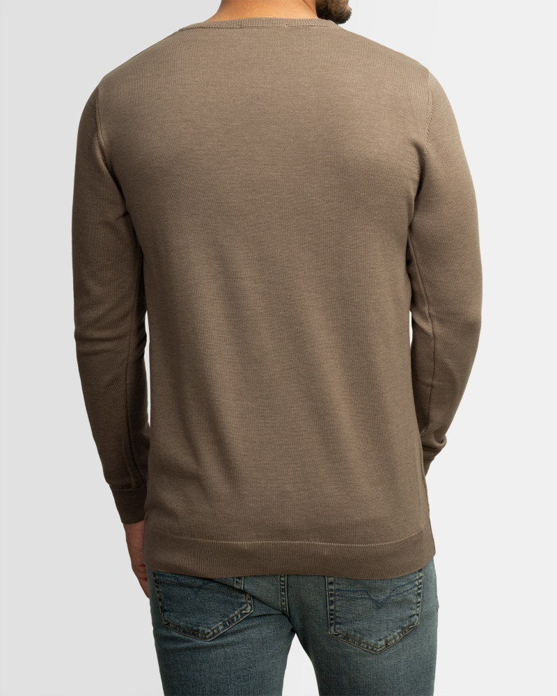 پلیور بافت یقه گرد طرحدار قهوه ای 22258102